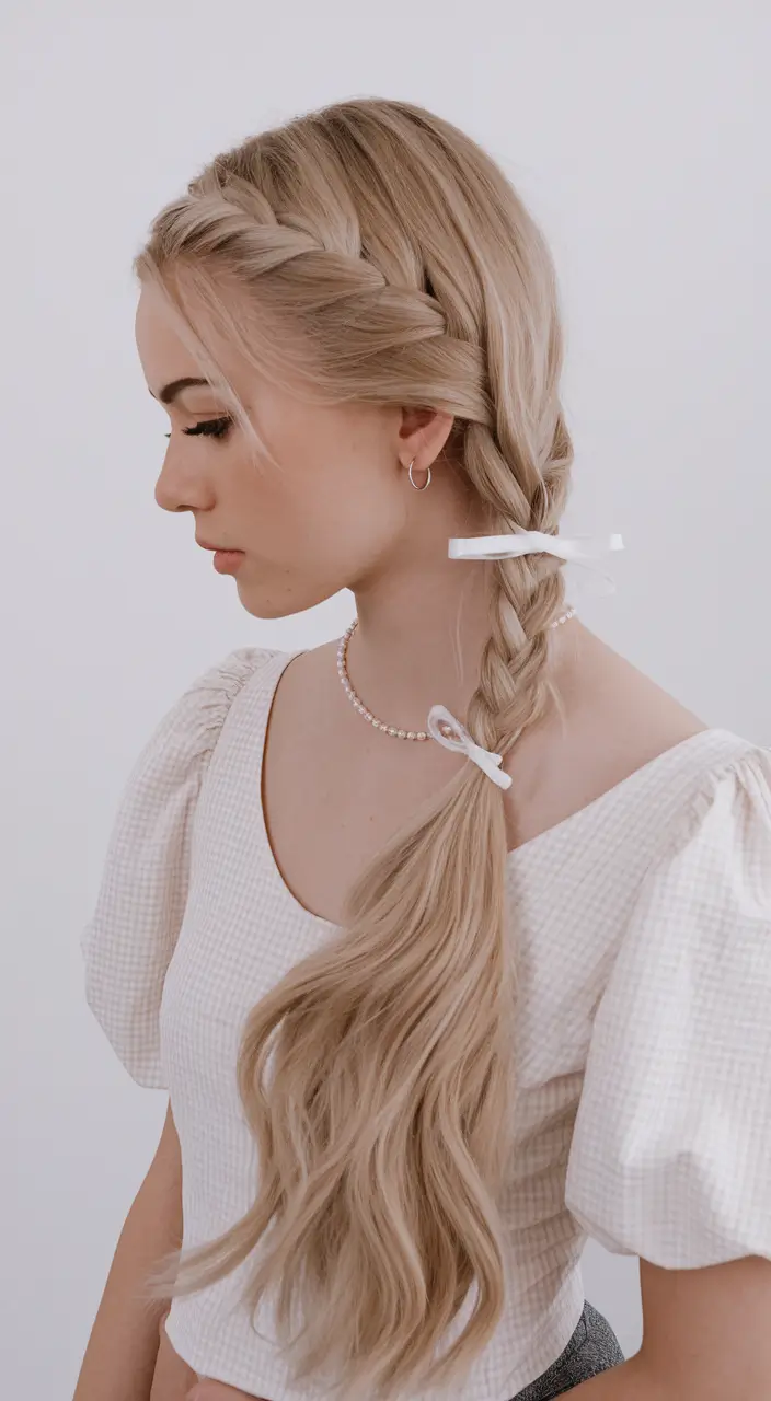 easy & Cute hairstyles - Summer 2025 Romantic Side Braid with Ribbon Detailing