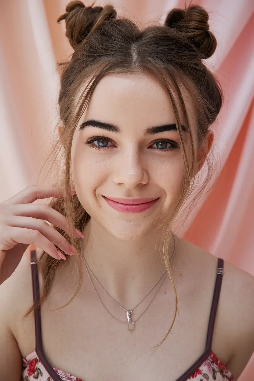 Fresh Summer Hairstyles for Teen Girls 2025 Double Buns with Soft Front Layers