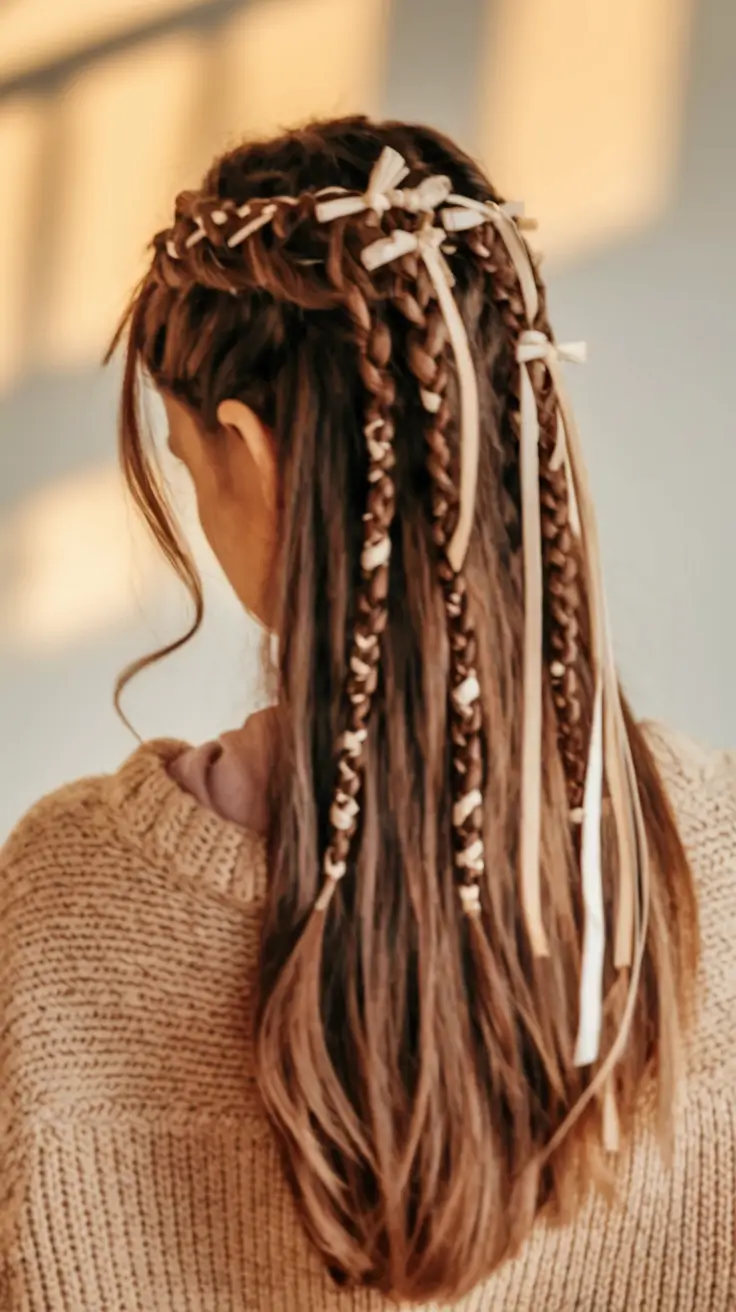 Fresh Summer Hairstyles for Teen Girls 2025 Boho Ribbon Braids with Soft Texture