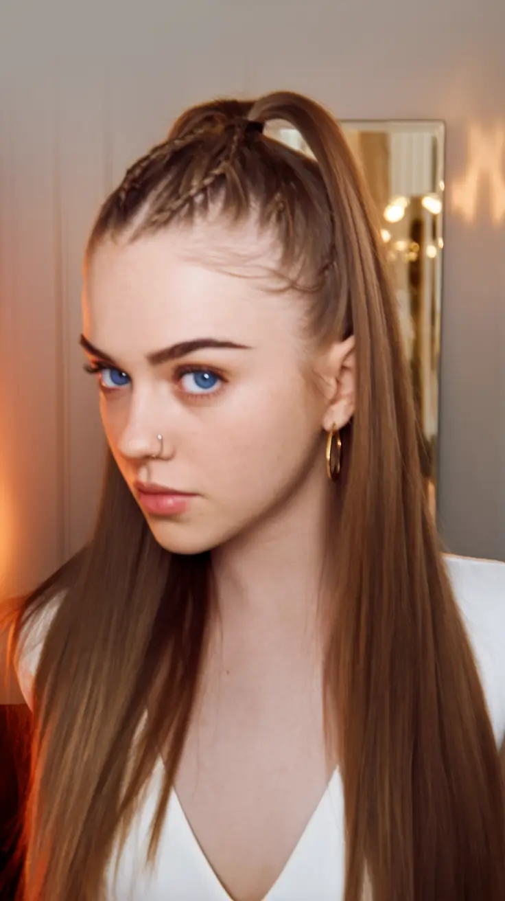 Fresh Swimming Hairstyles for Summer 2025 High Sleek Pony with Braided Crown Detail