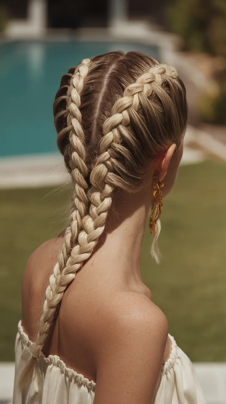 Fresh Swimming Hairstyles for Summer 2025 Double Dutch Braids for Active Days