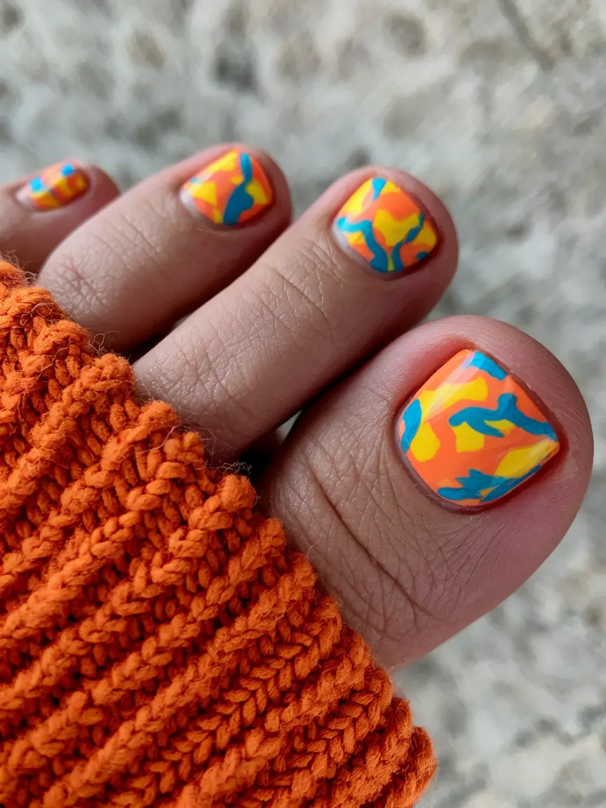 June 2025 Toe Nails for Sandal Season Sunset Camo Pop Art