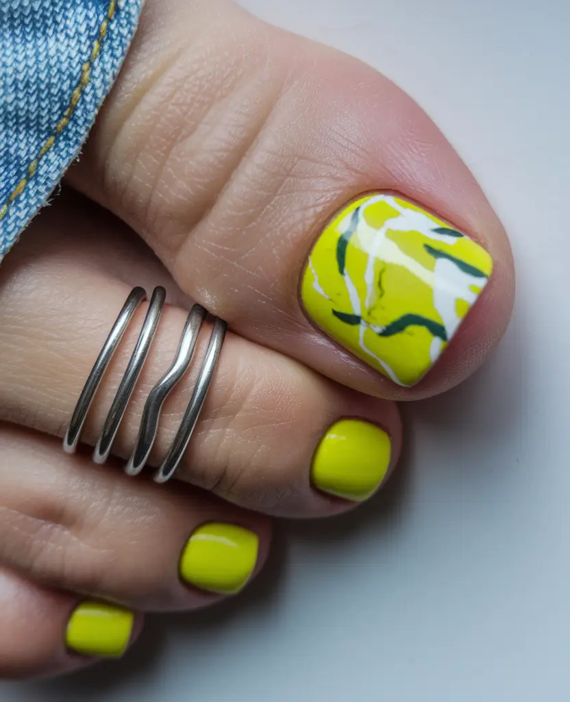 June 2025 Toe Nails for Sandal Season Lemon Zest Abstract