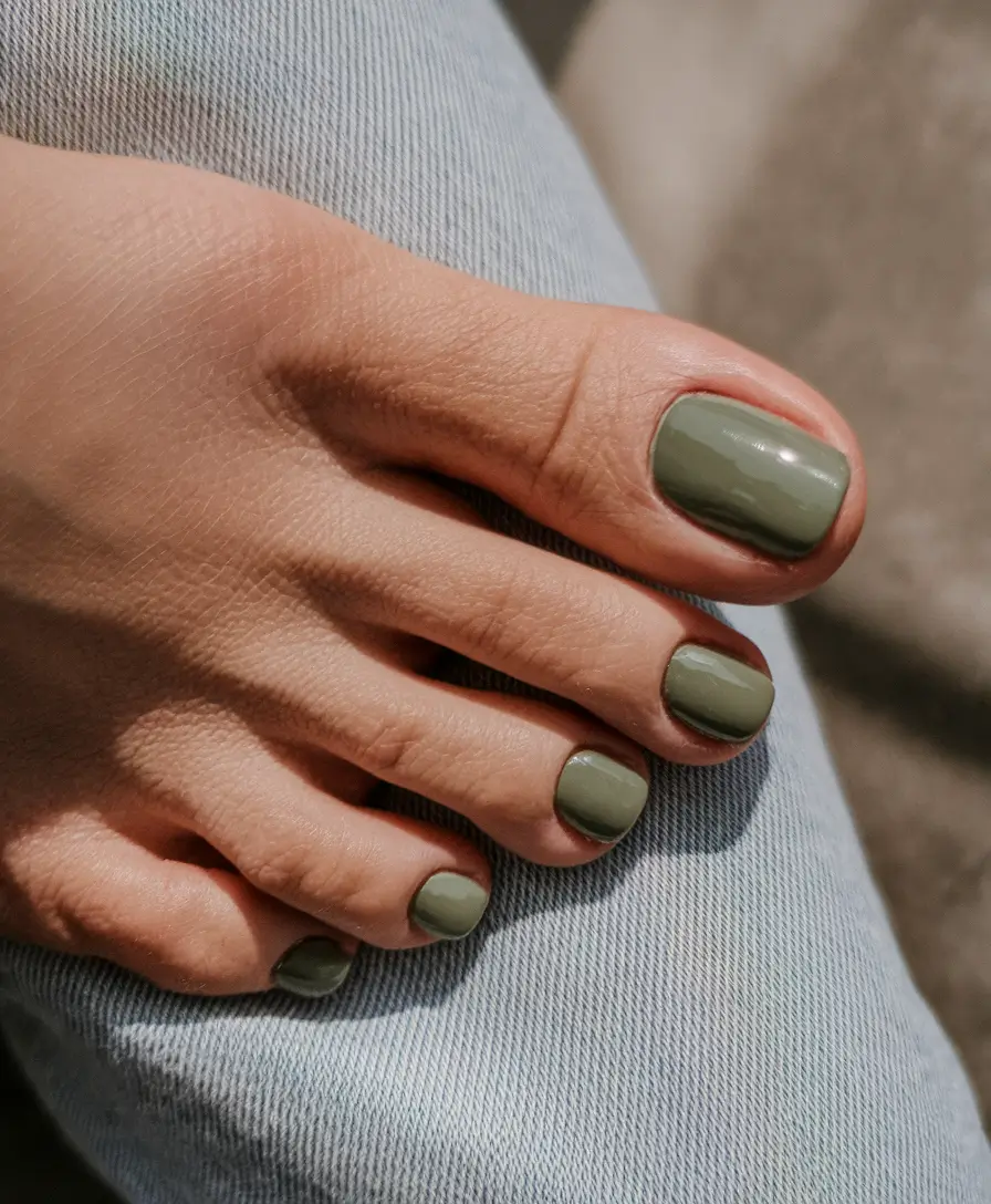 June 2025 Toe Nails for Sandal Season Sage Green Minimalist