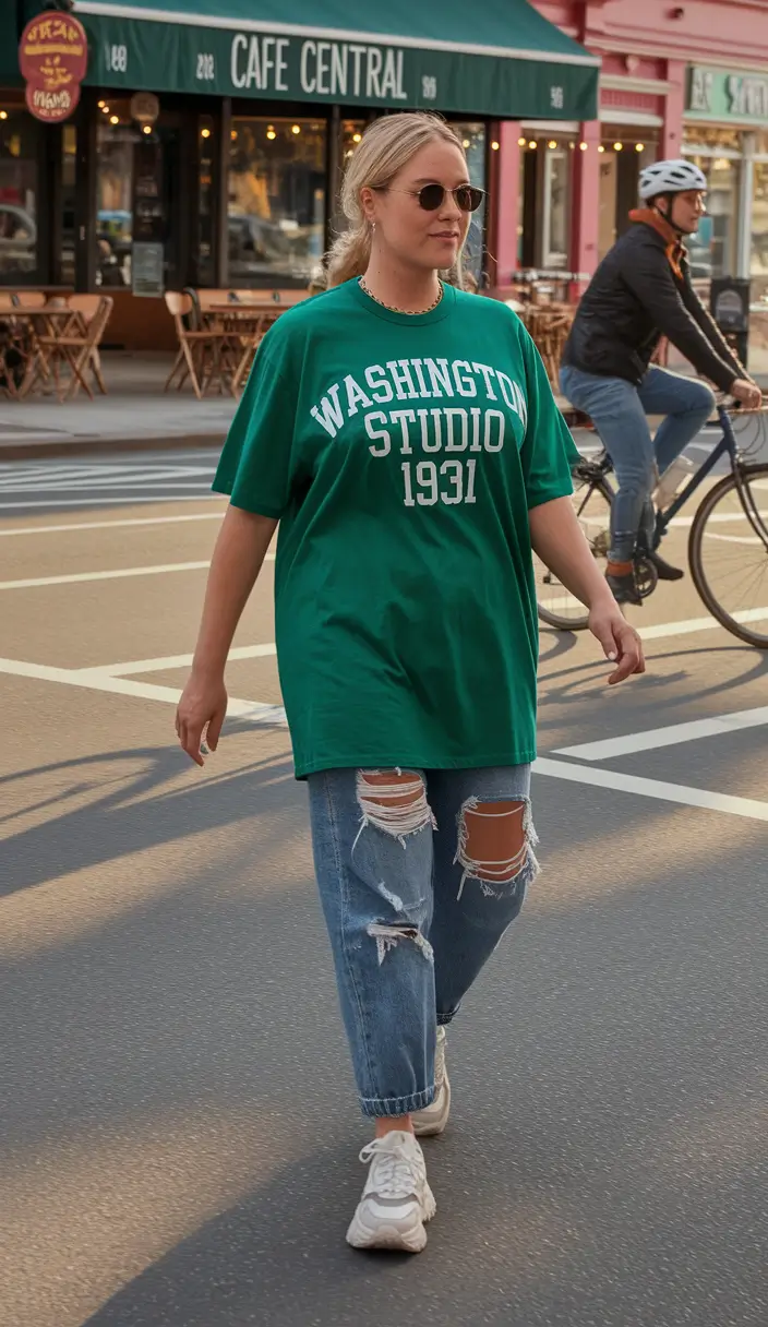 Oversized outfits for the summer of 2025+Varsity Green and Streetwise Denim