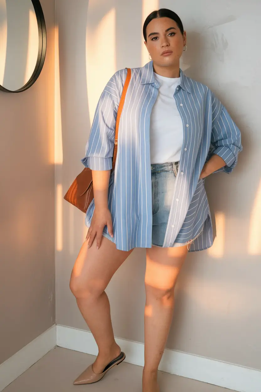 Oversized outfits for the summer of 2025 Striped Koszula with Summer Sass