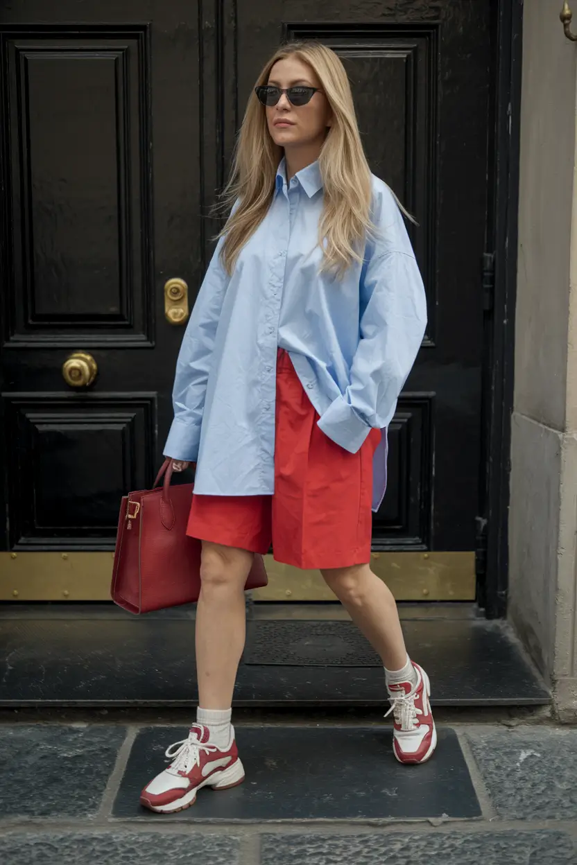 Oversized outfits for the summer of 2025 Red and Blue Smart-Casual Power Look