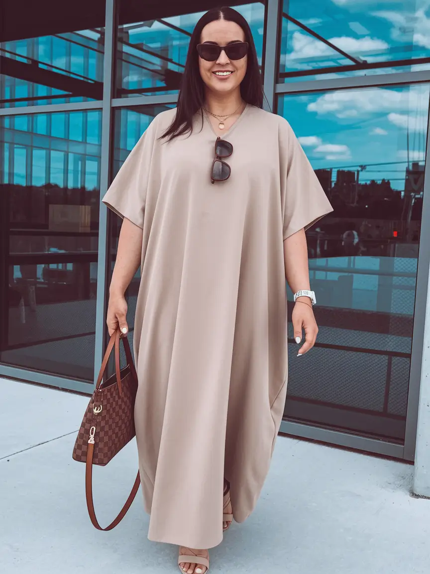 Oversized outfits for the summer of 2025 Flowing Taupe Kaftan Cool
