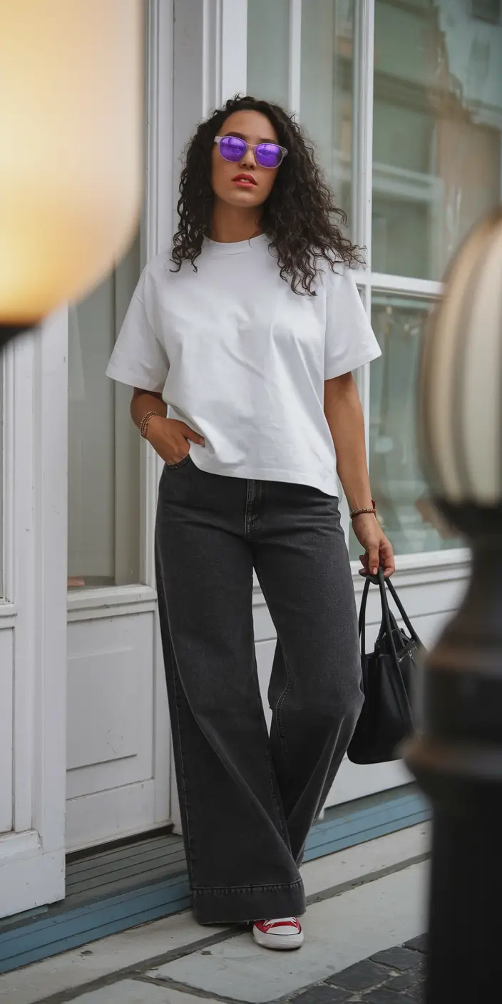 Oversized outfits for the summer of 2025 White Tee and Washed Black Denim