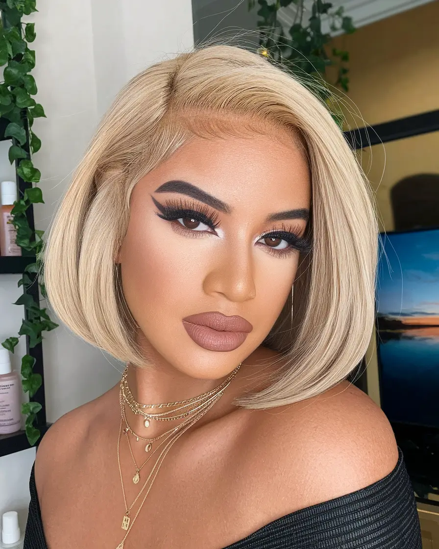Short & Chic Summer Haircuts - Hot Trends 2025 Blonde Power Bob with Tucked Edge