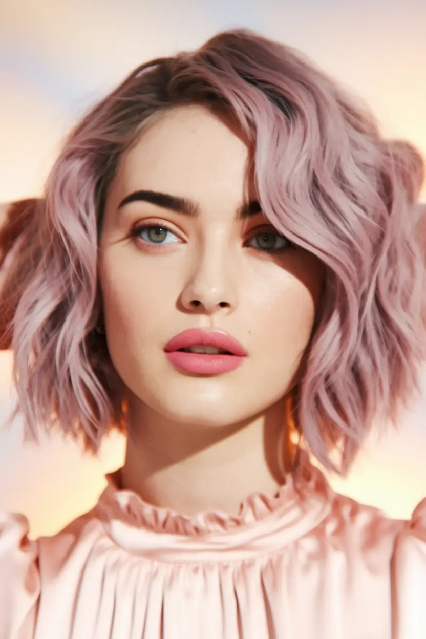 Short & Chic Summer Haircuts - Hot Trends 2025 Pastel Rose Wavy Lob