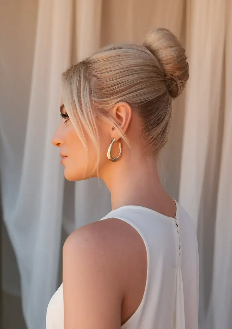 updo High Bun with Loose Face-Framing Tendrils