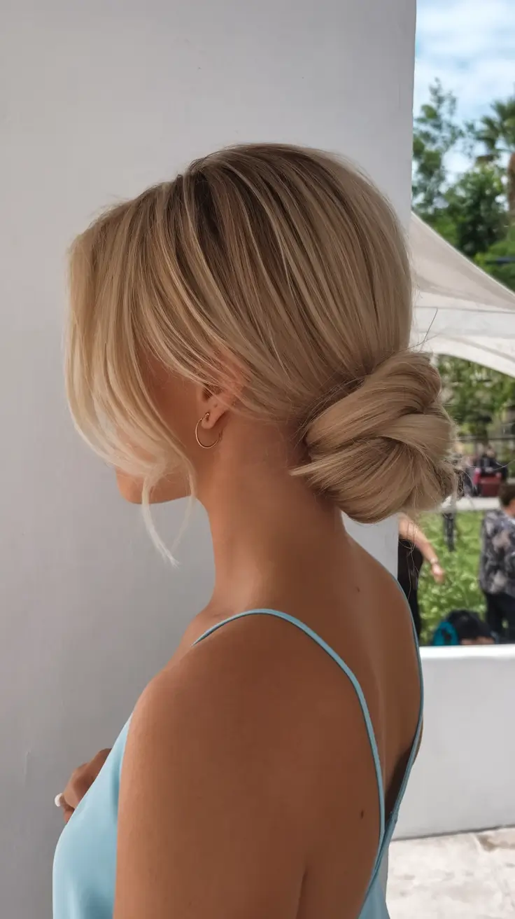 summer long hair updo Low Side Bun with Soft Curtain Bangs