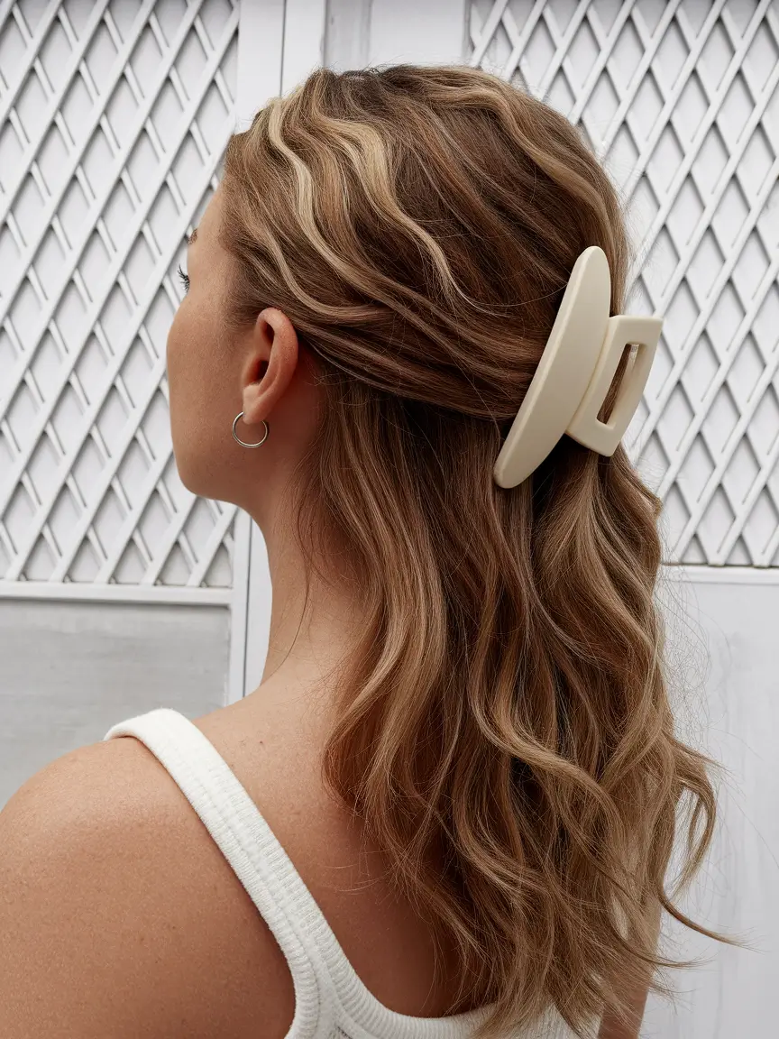 claw clip Half-Up Twist with a Creamy Claw Clip