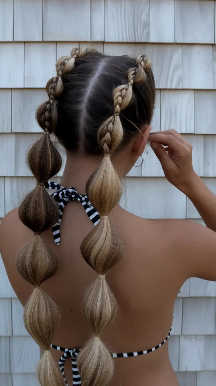 pool day hairstyles long hair Double Braided Bubble Pigtails