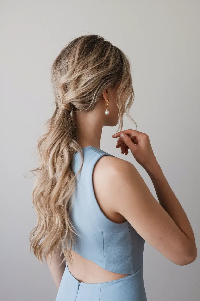 thin hair Loose Ponytail with Gentle Waves