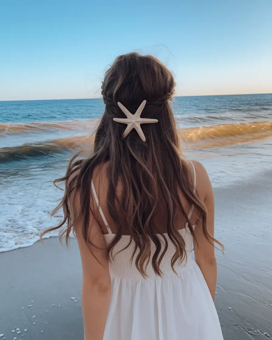 pool day hairstyles medium hair Starfish Clip & Soft Texture Half-Up