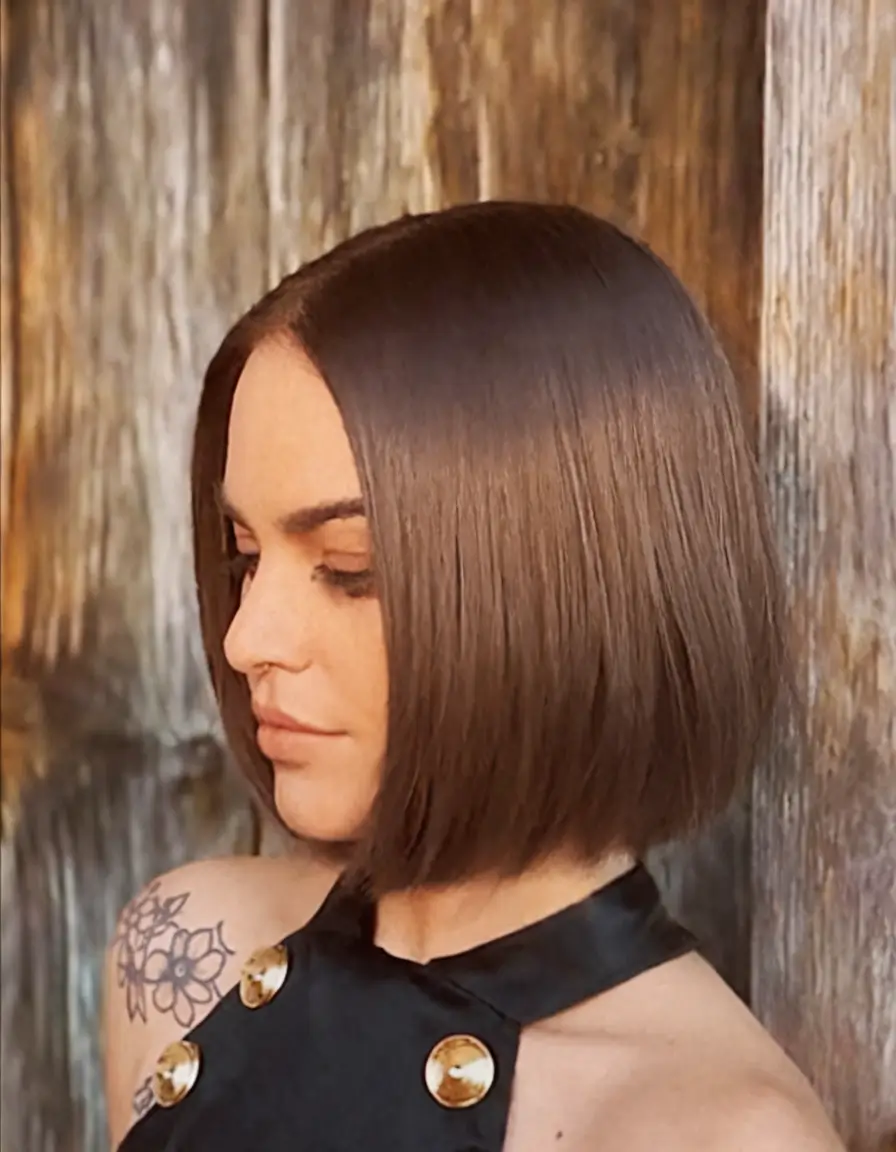 bob hair looks Brunette Blunt Bob with Sharp Ends