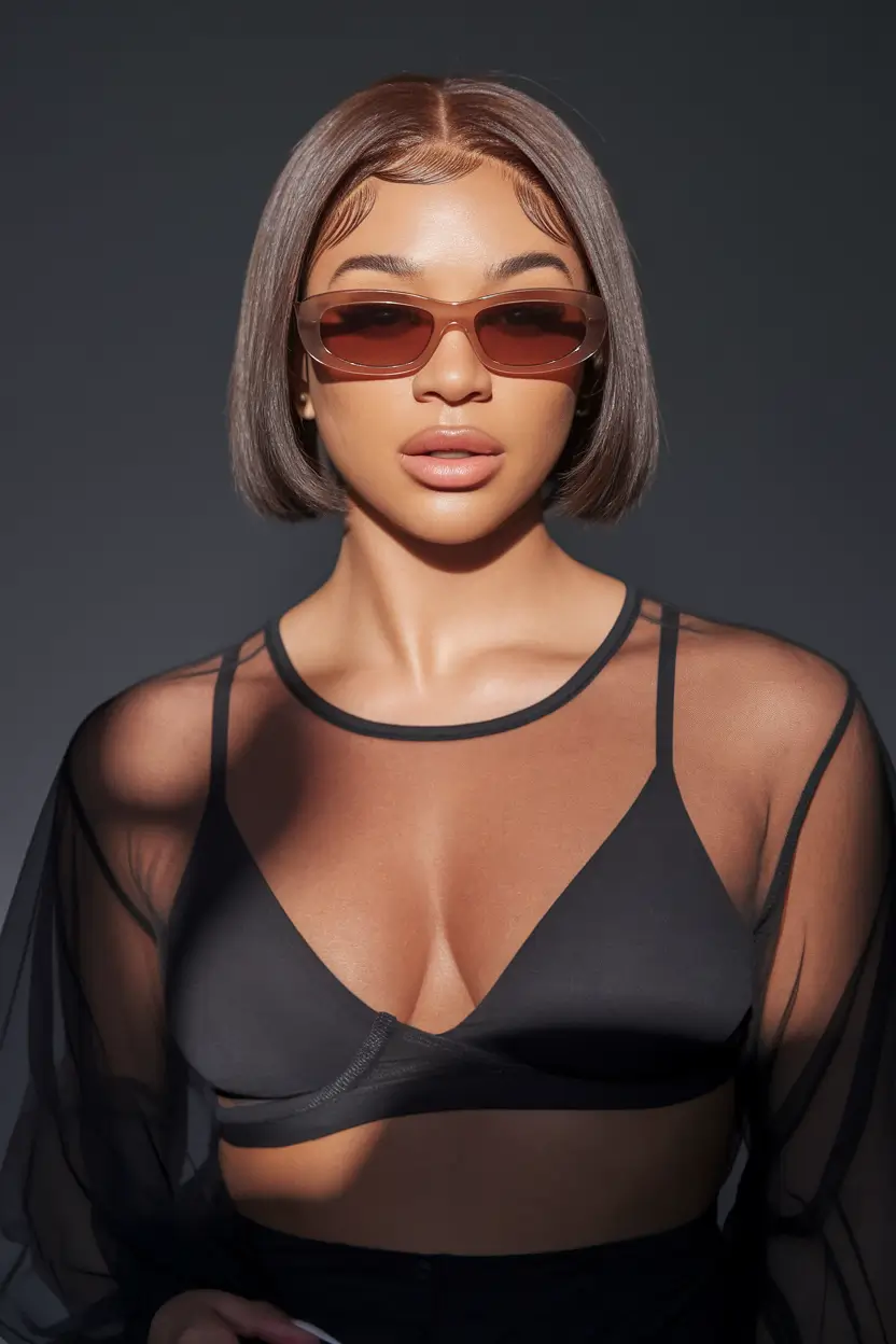 looks with bob hair Curved Bob with Face-Framing Bangs