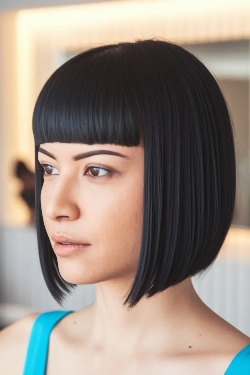 bob cut hair looks Dark Edgy Bob with Blunt Bangs