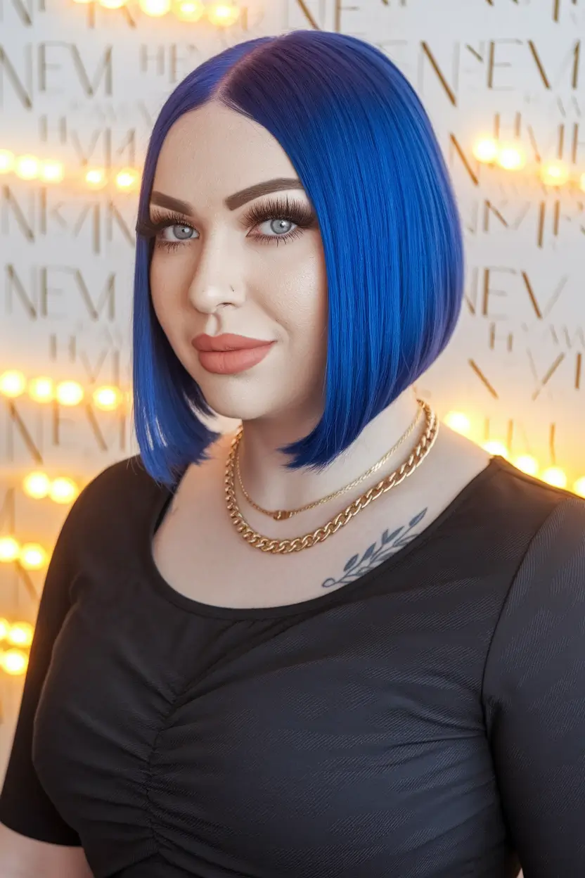 bob hair looks Electric Blue Bob with Center Part