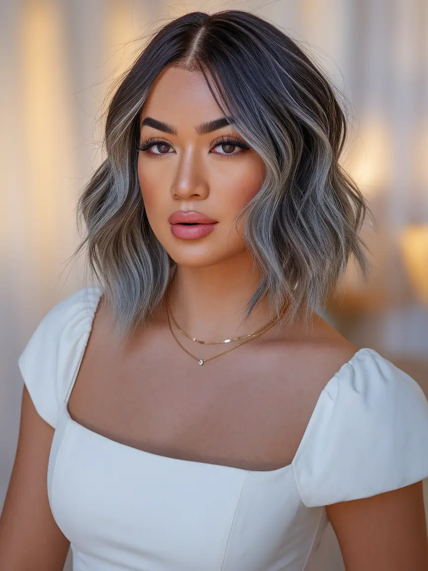 bob hair looks Smoky Silver Bob with Textured Ends
