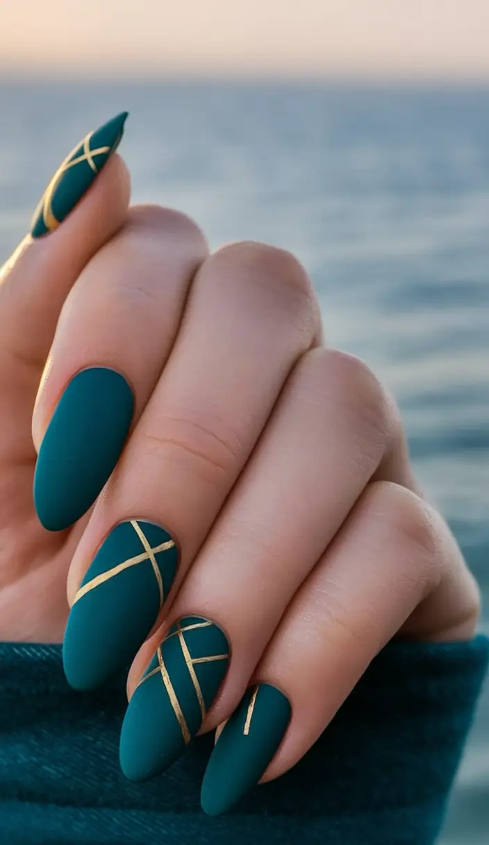 Summer 2025 Nail Designs to Try Teal Matte Geometry