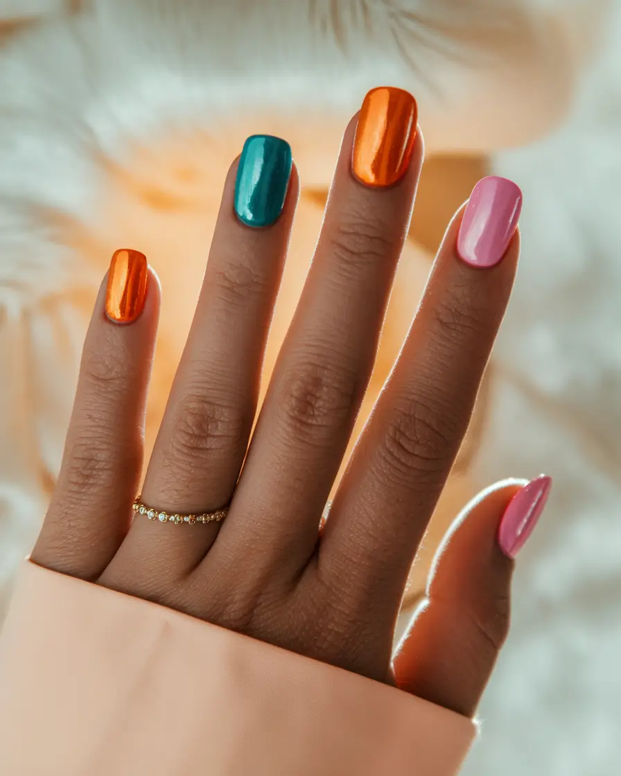 Summer 2025 Nail Designs to Try Chrome Candy Mix
