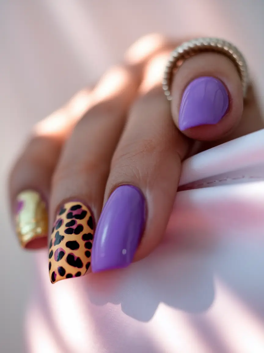 Summer 2025 Nail Designs to Try Lavender Meets Leopard Luxe