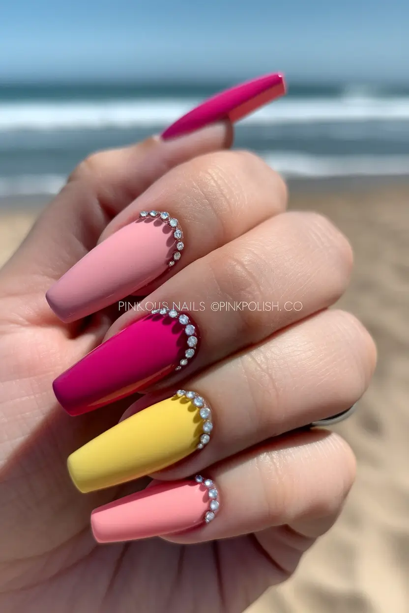 Summer 2025 Nail Designs to Try Jewel Tones and Rhinestone Frames