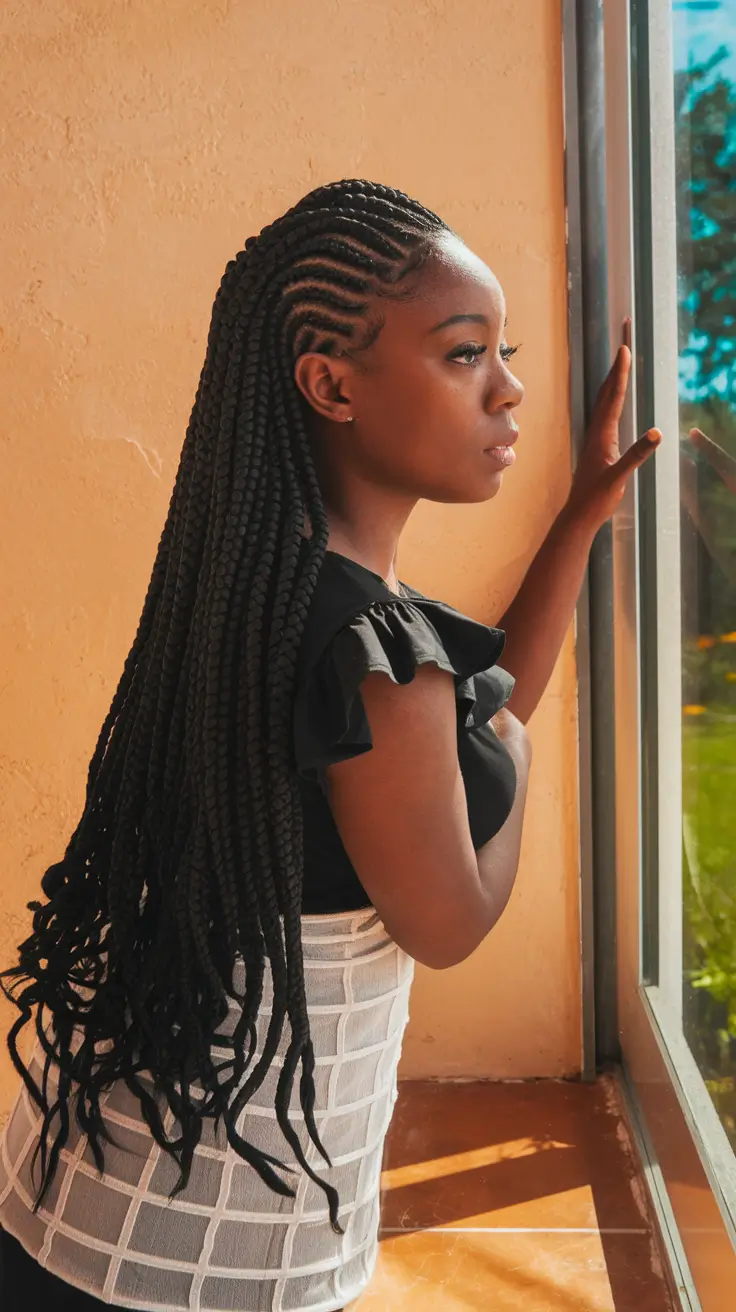 summer braids for black women 2025 Feed-In Cornrow Braids with Loose Curled Ends