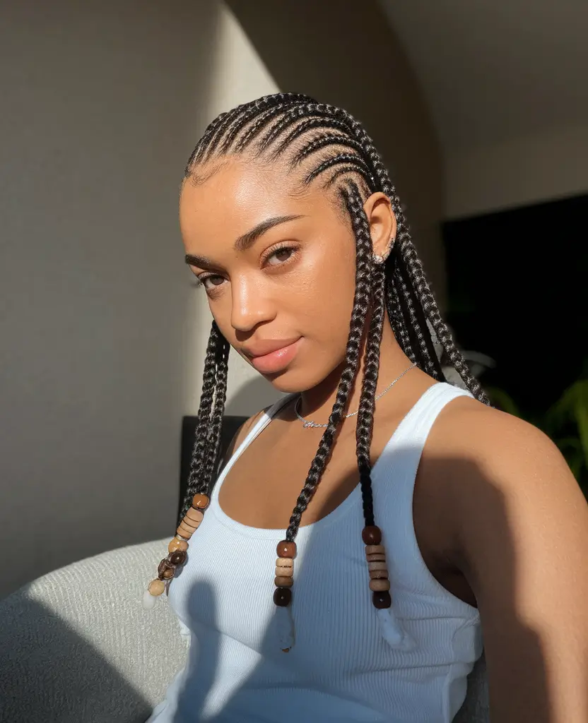 summer braids for black women 2025 Beaded Cornrows with Retro Vibes
