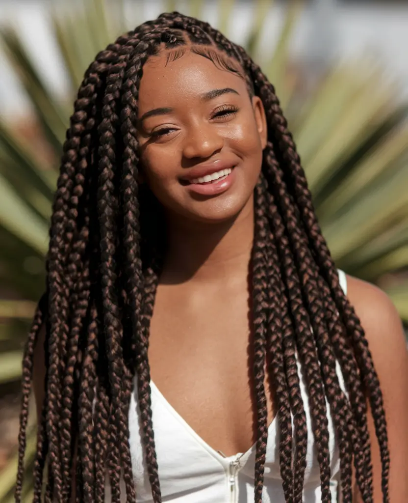 summer braids for black women 2025 Long Chocolate Box Braids with Edge Design