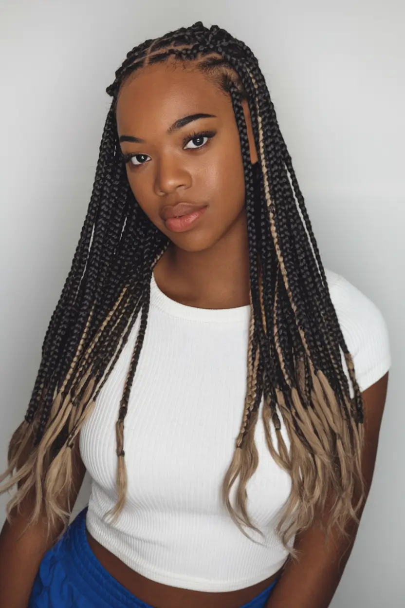 summer braids for black women 2025 Contrast-Tipped Braids with Wavy Ends
