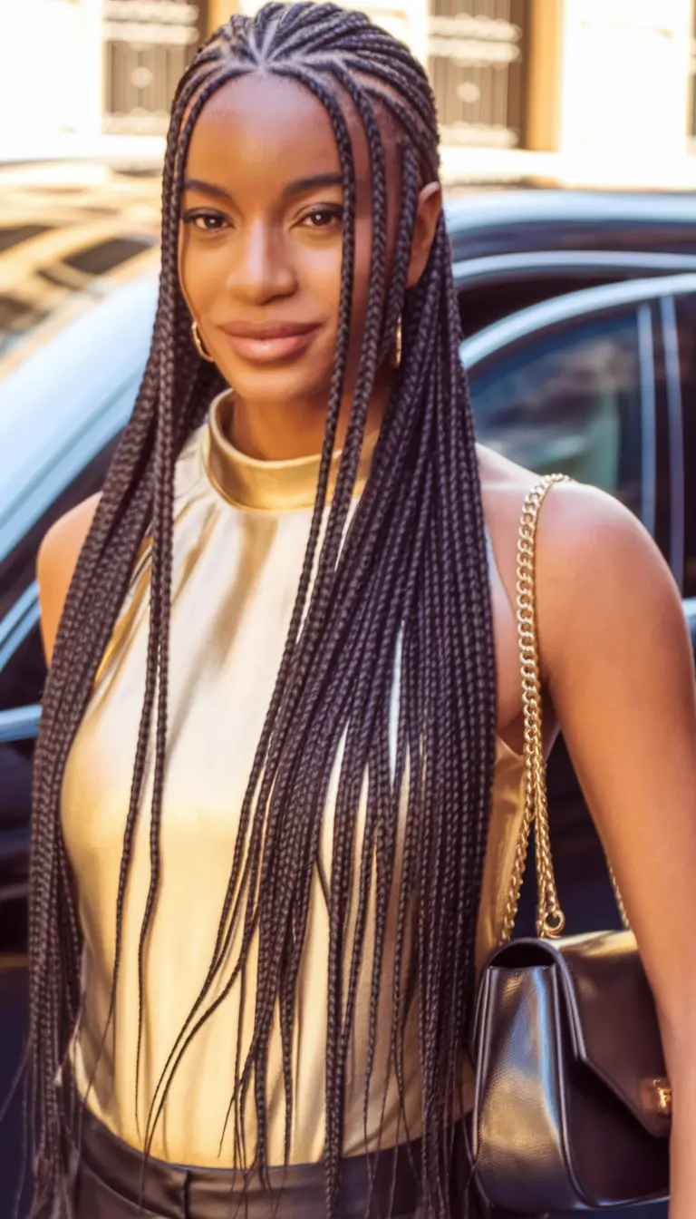 summer braids for black women 2025 Precision-Cut Box Braids with Golden Lining