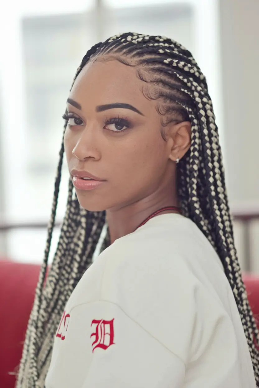 summer braids for black women 2025 Black and Platinum Box Braids with Defined Edges