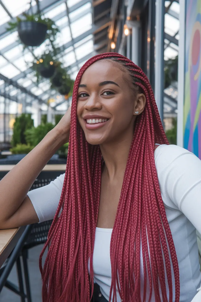 summer braids for black women 2025 Crimson Cherry Braids with Side Part