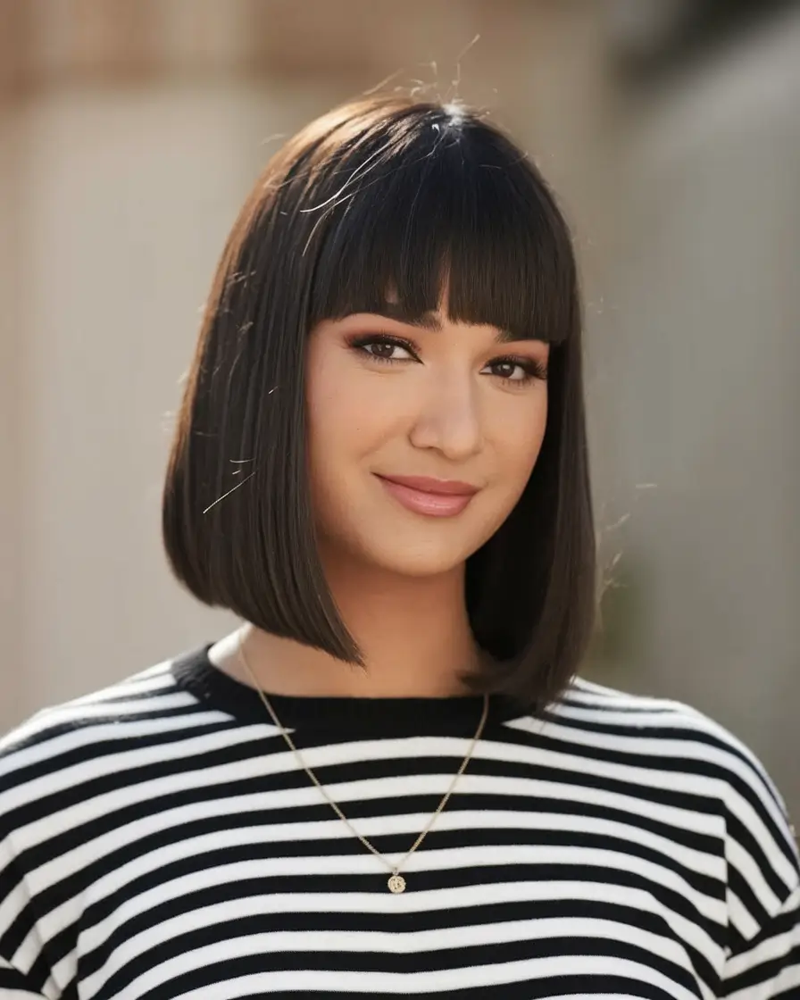 summer easy hairstyle for work 2025 Precision Bob with Full Fringe