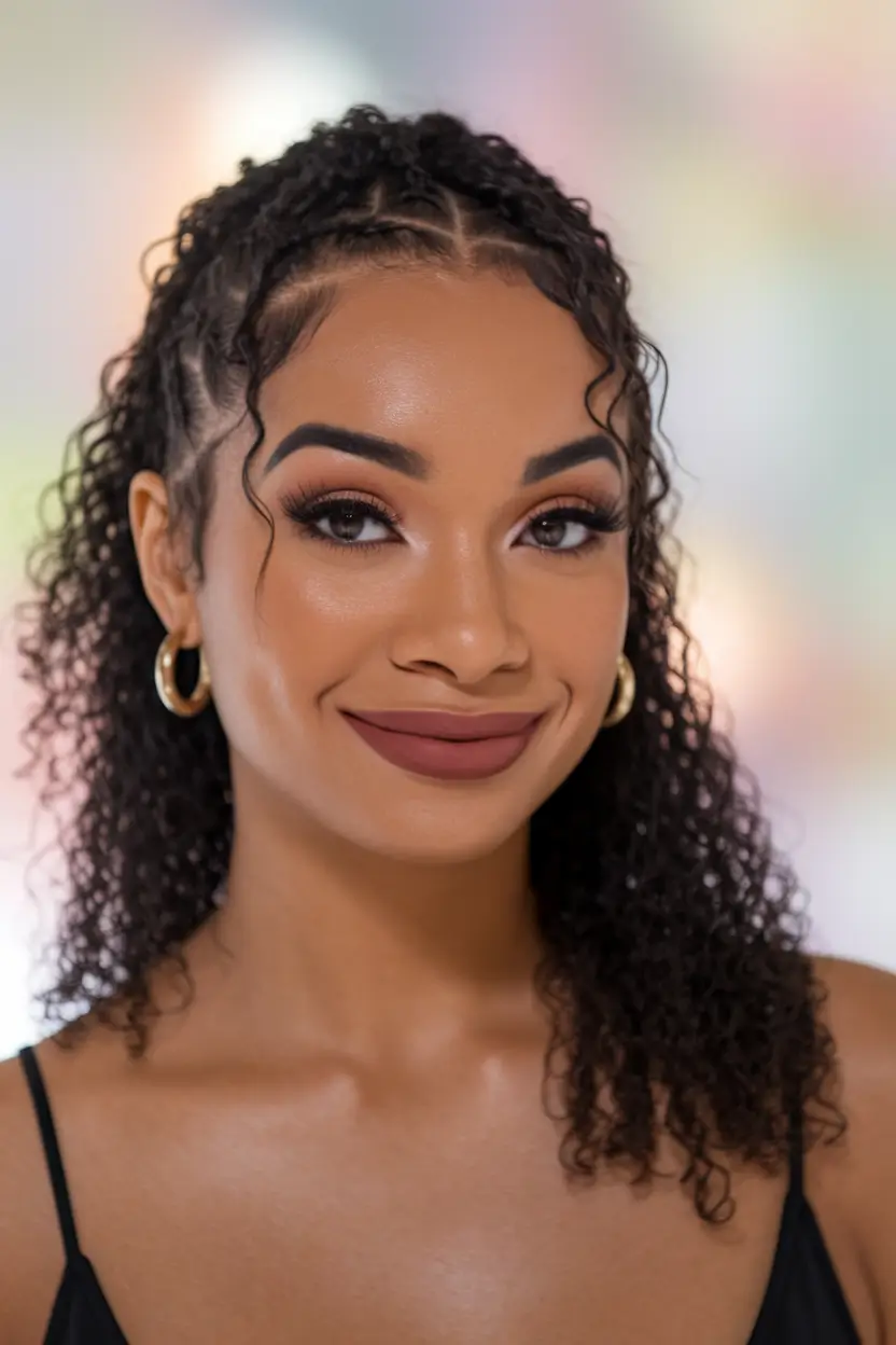 hairstyles black women curly half up braids
