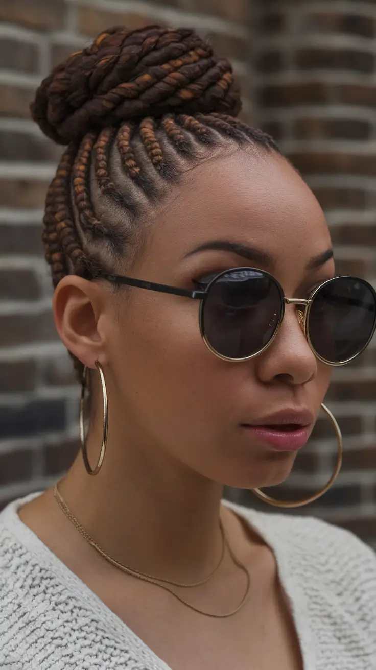 hairstyles black women braided Intricate Braided Updo with Copper Highlights