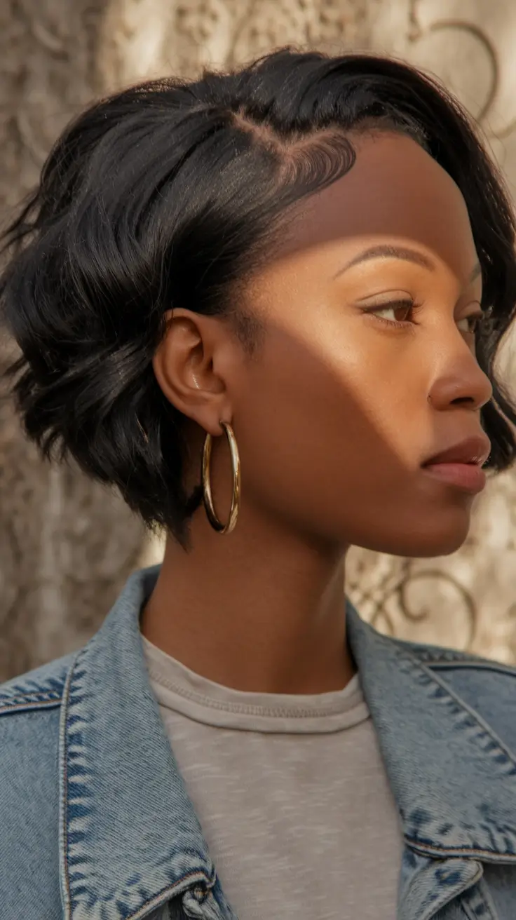 hairstyles black women short Wavy Bob with Side-Swept Bangs
