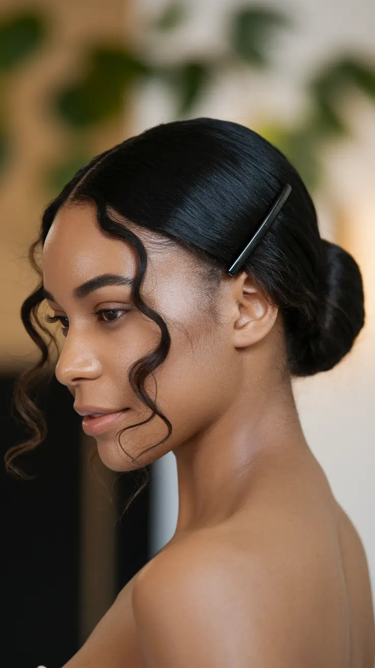 hairstyles black women straight hair Sleek Bob with Vibrant Orange Lashes