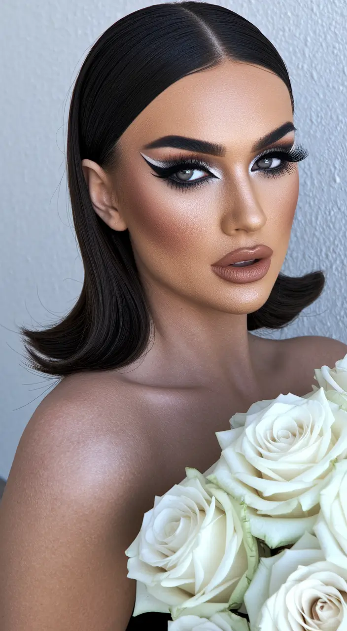 summer wedding hairstyles ideas 2025 romantic trends Sleek Retro Waves with Bold Makeup