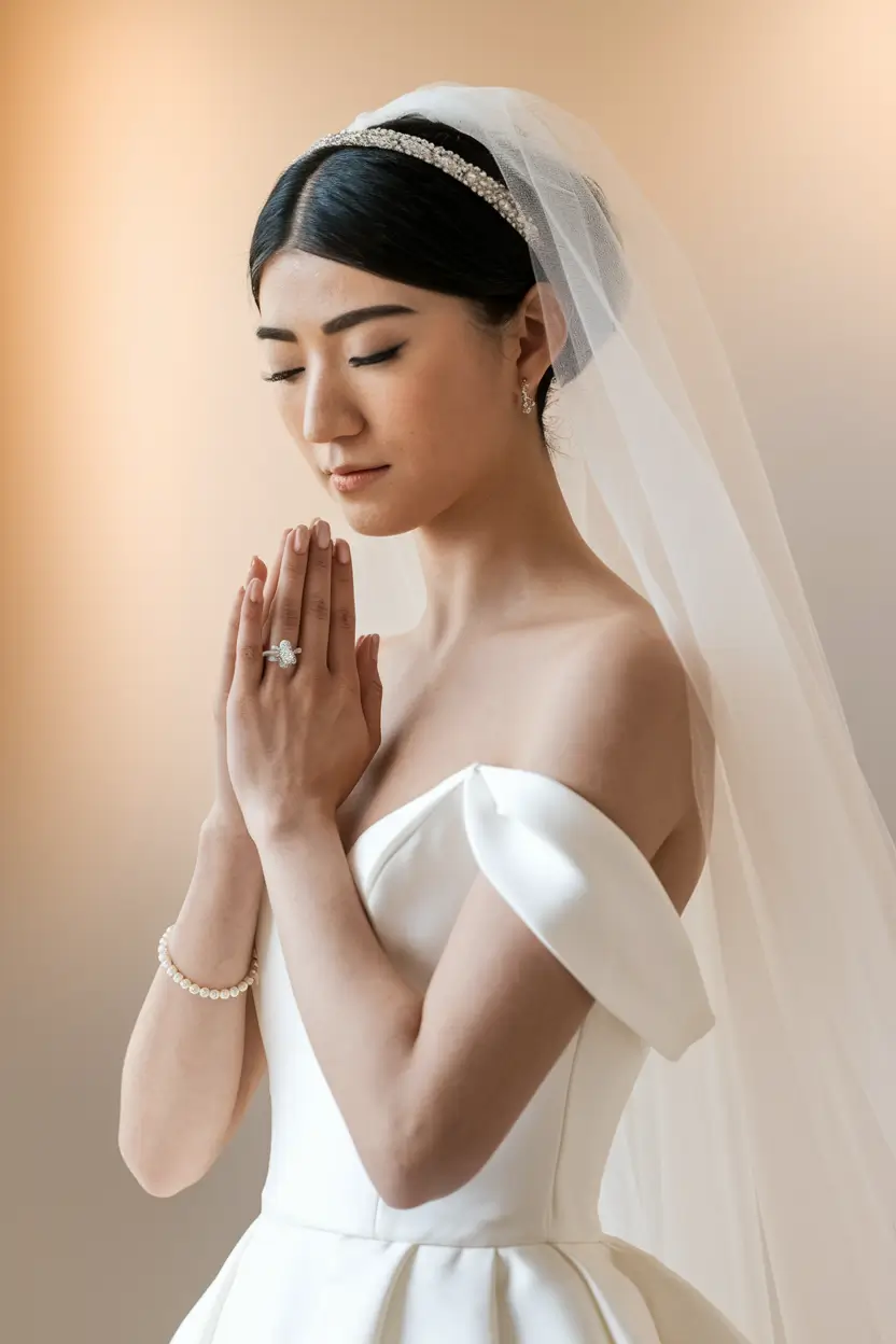 summer wedding hairstyles ideas 2025 romantic trends Classic Bride Updo with a Veil
