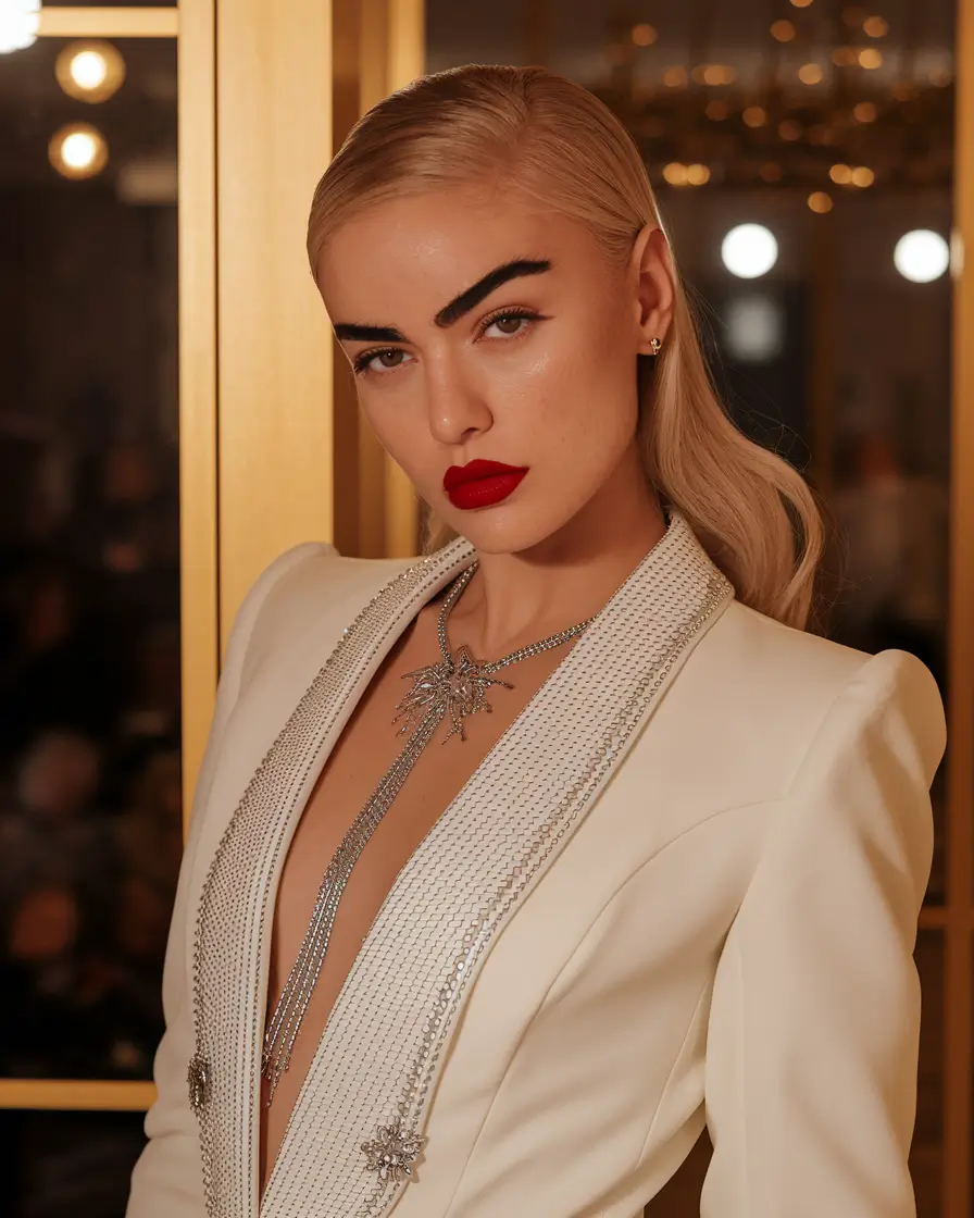 summer wedding hairstyles ideas 2025 romantic trends Bold Red Lips and Sleek Blonde Waves