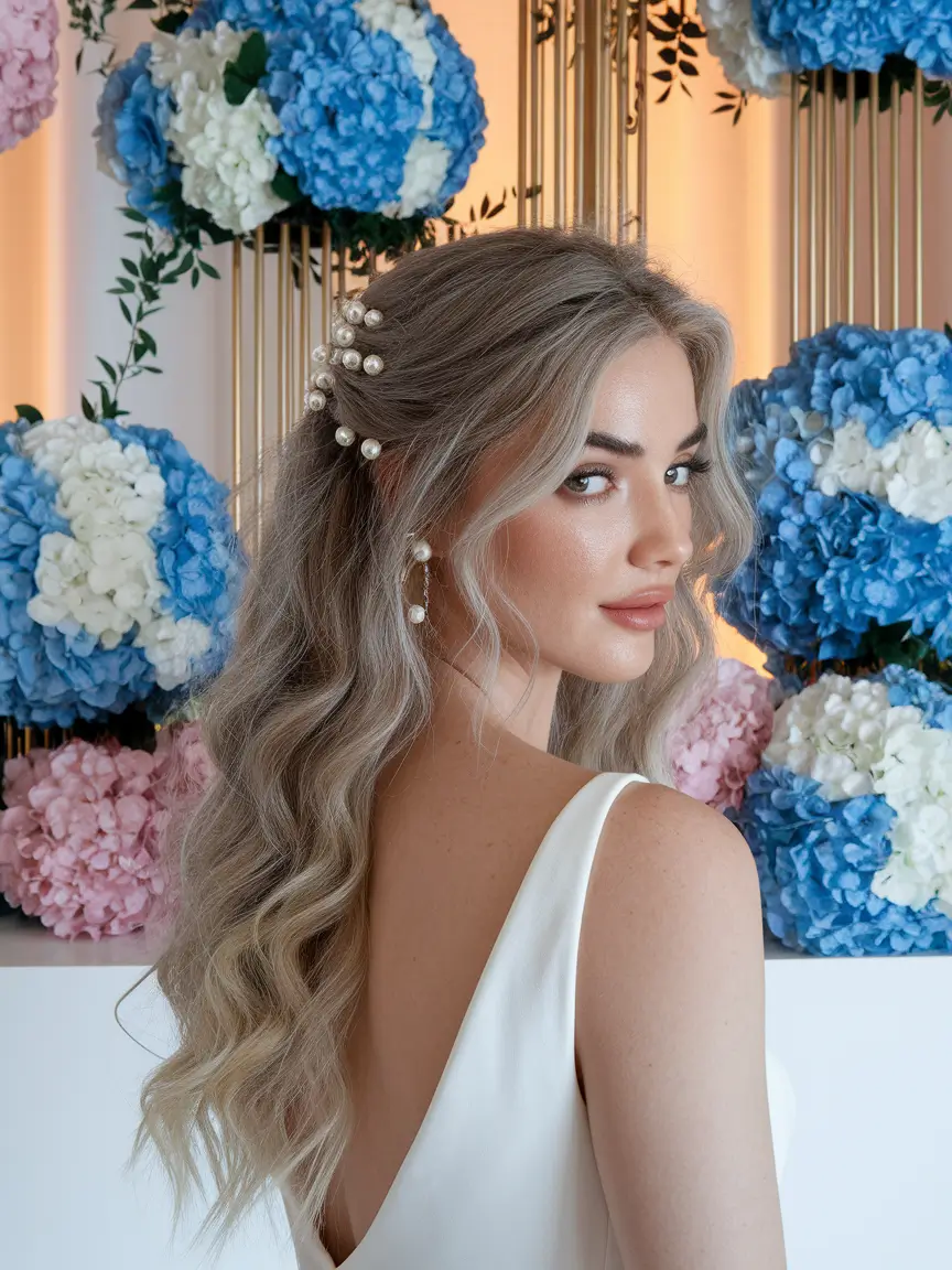 summer wedding hairstyles ideas 2025 romantic trends Loose Waves with Pearl-Embellished Clips
