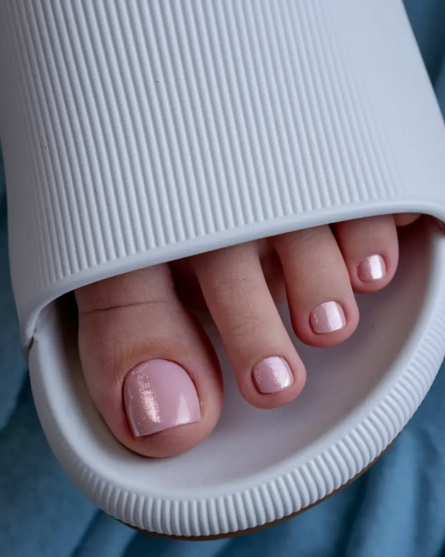 Toe Designs to Try in Summer 2025 Soft Pink Glow with a Hint of Shine