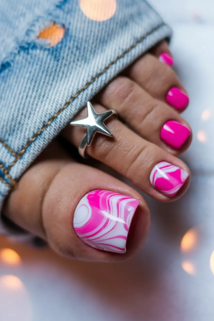 Toe Designs to Try in Summer 2025 Pop Art Marble in Hot Pink