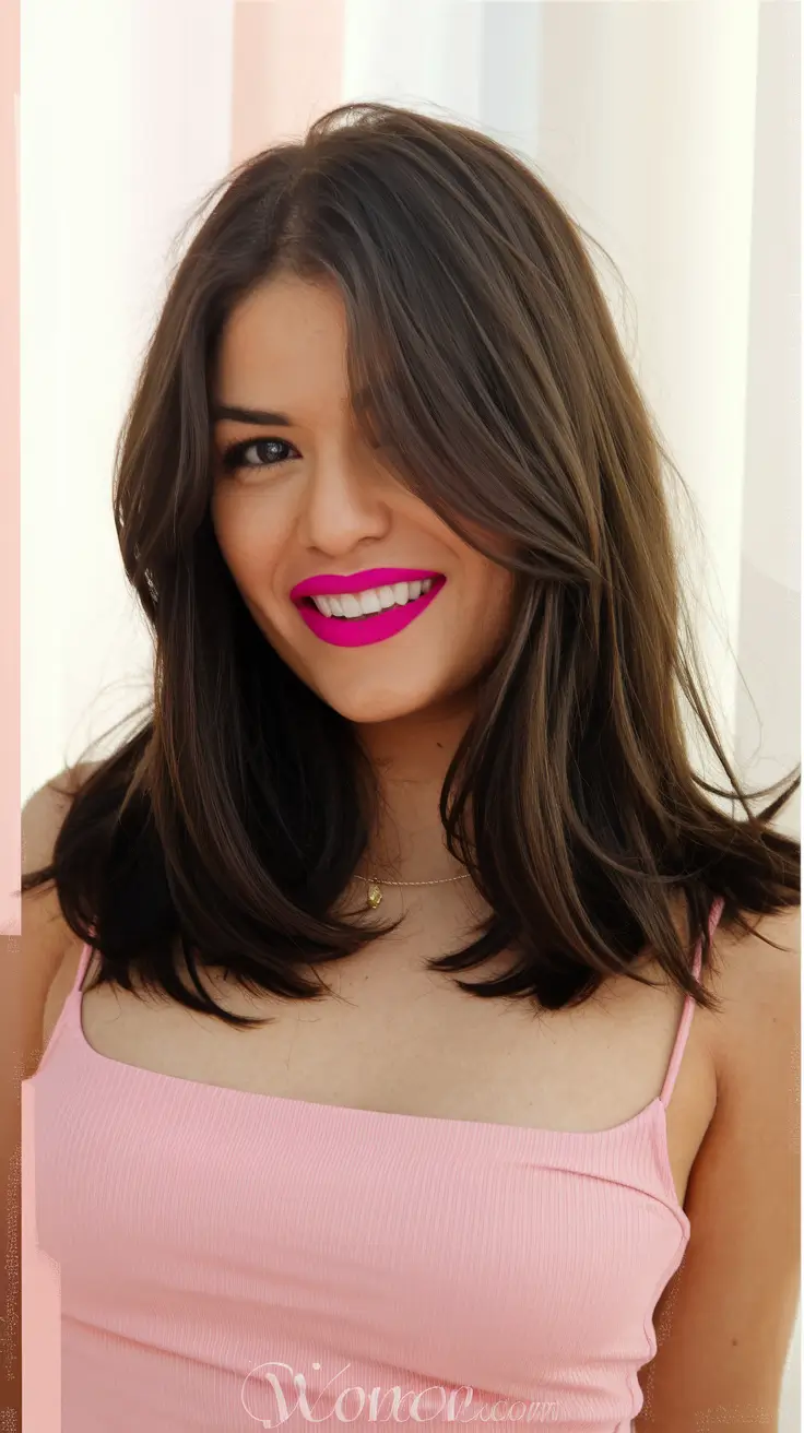 Trendy Medium Haircuts - Fresh Summer 2025 Looks Mid-Length Brunette with Feathered Layers