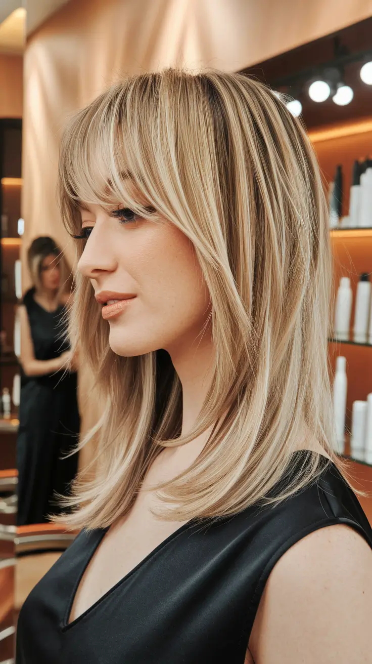 Trendy Medium Haircuts - Fresh Summer 2025 Looks Polished Feathered Cut with Bold Blonde Highlights